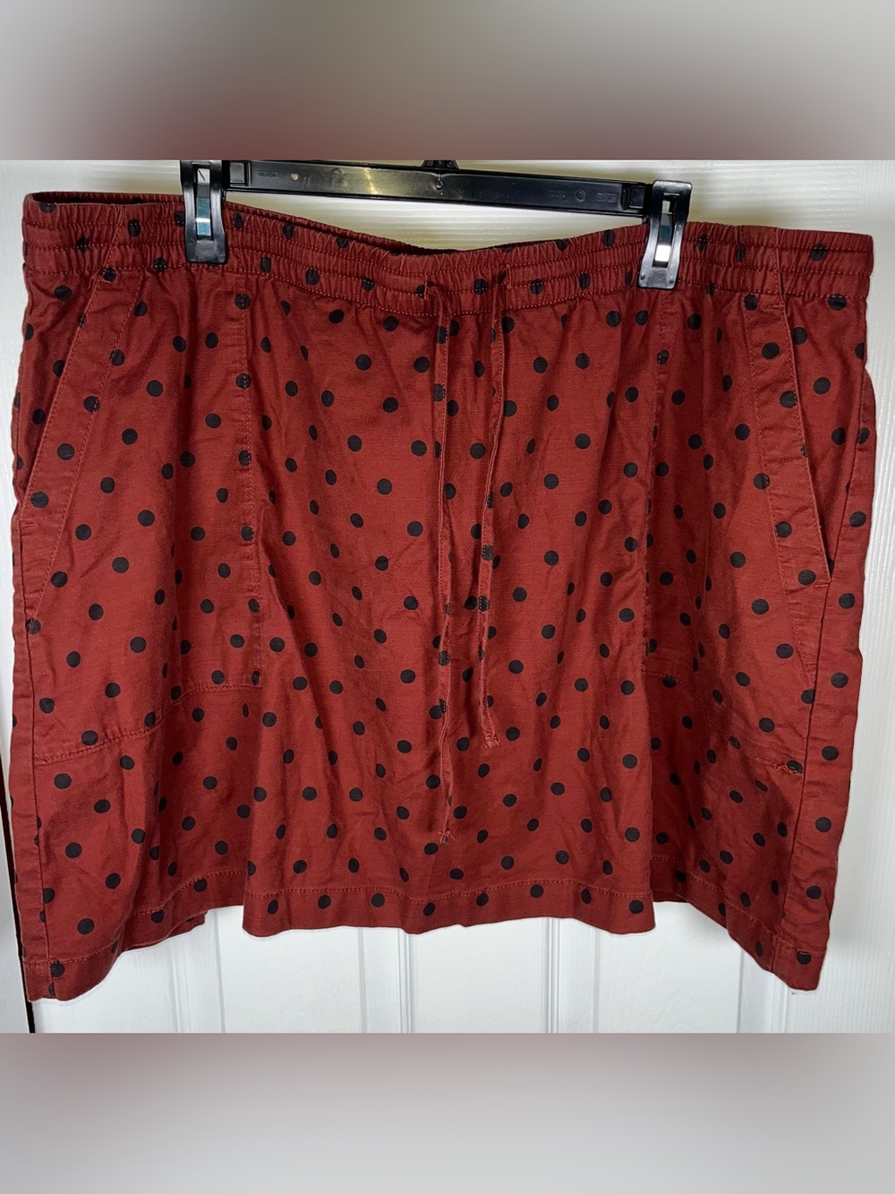 Lands End Women’s Skort Red Black Polka Dot Pull On Pockets Built In Shorts 22